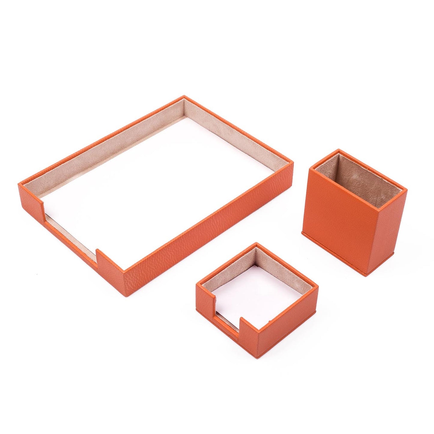 Luna Leather Desk Set 10 Accessories Orange