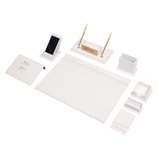 VEGA Leather Desk Set - 12 Accessories - White