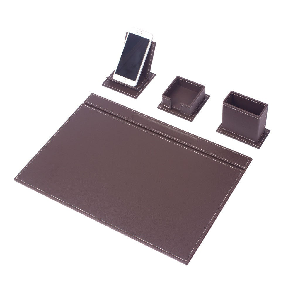 VEGA Leather Desk Set - 4 Accessories - Brown