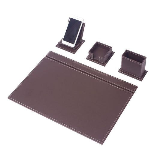 VEGA Leather Desk Set - 4 Accessories - Brown
