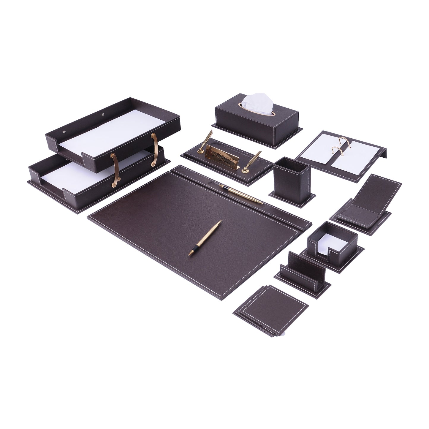 VEGA Leather Desk Set - 14 Accessories - Black