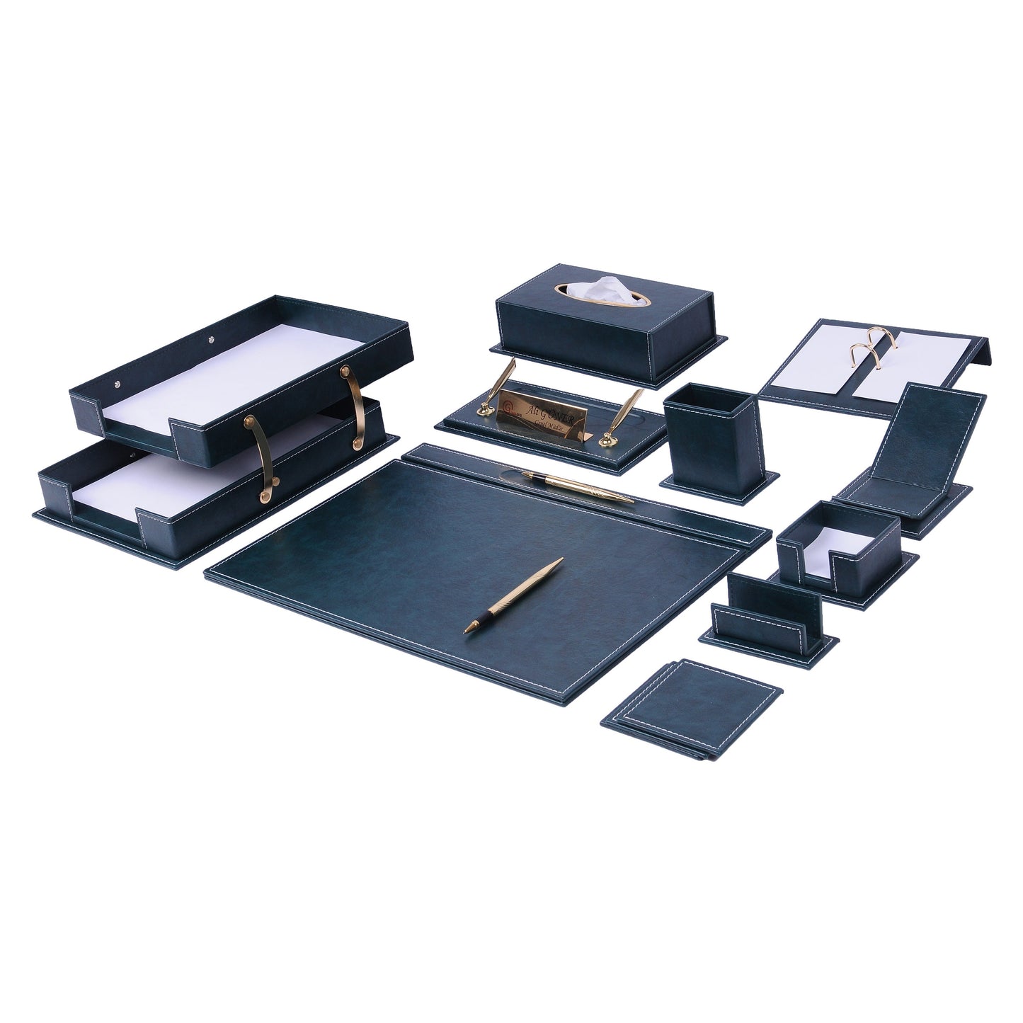VEGA Leather Desk Set - 14 Accessories - Black