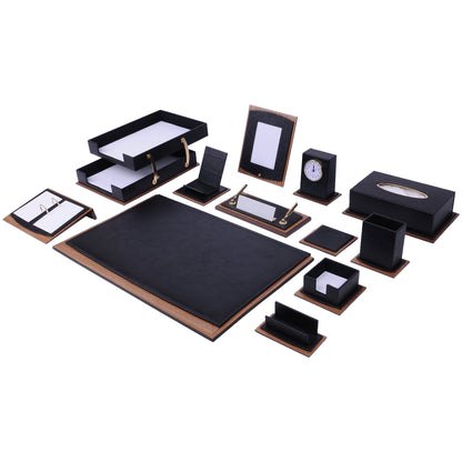 Star Luxury Black Leather Desk Set 14 Pieces With Double Document Rack
