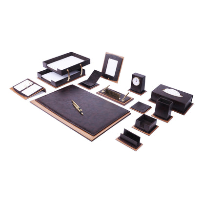 Star Luxury Black Leather Desk Set 14 Pieces With Double Document Rack