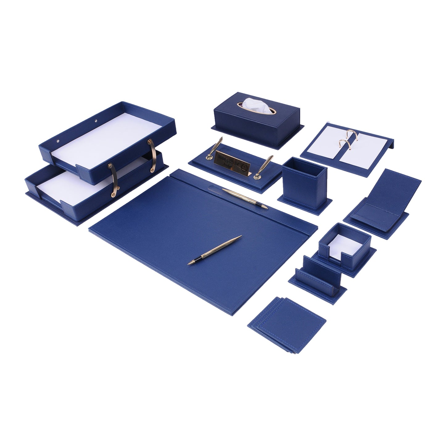 VEGA Leather Desk Set - 14 Accessories - Black
