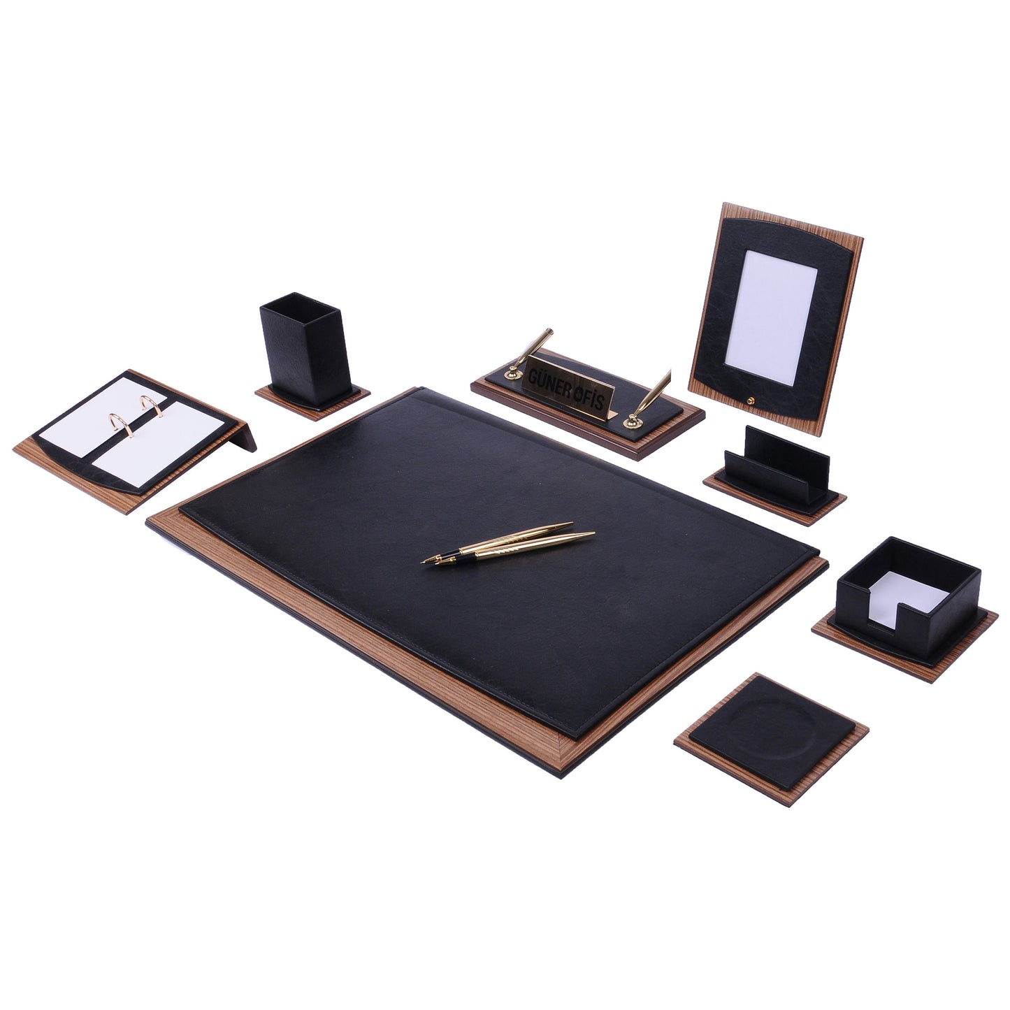 Star Luxury Green Leather Desk Set 10 Pieces With Customizable Nameplate